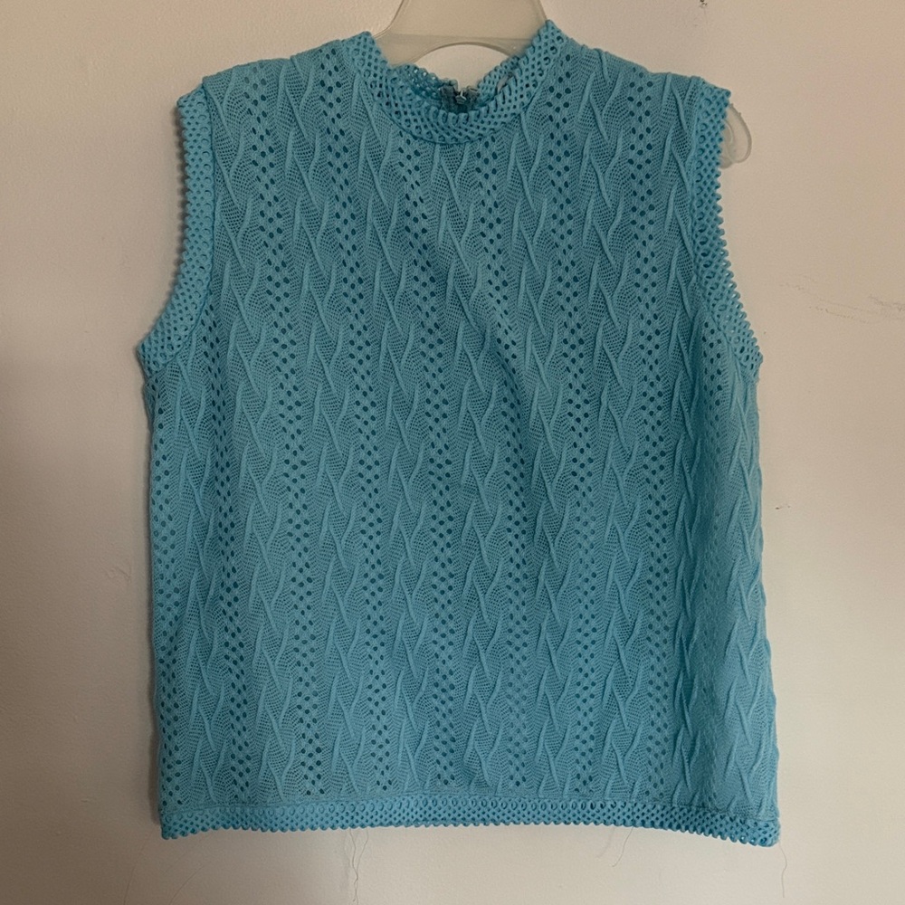 Vintage Sleeveless Blue Knit Top with zipper back